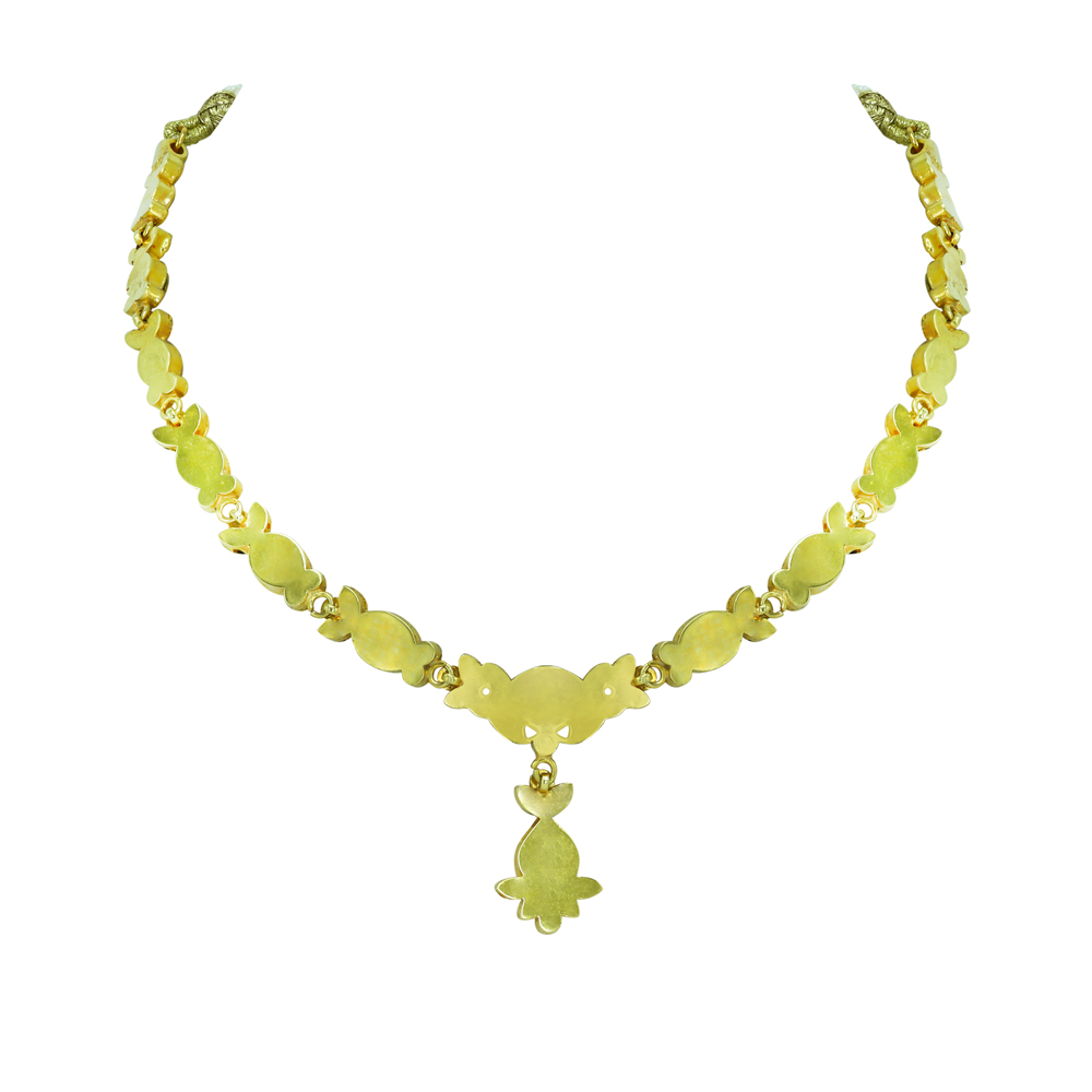 Polki Necklace with Black Meena Oval Motif